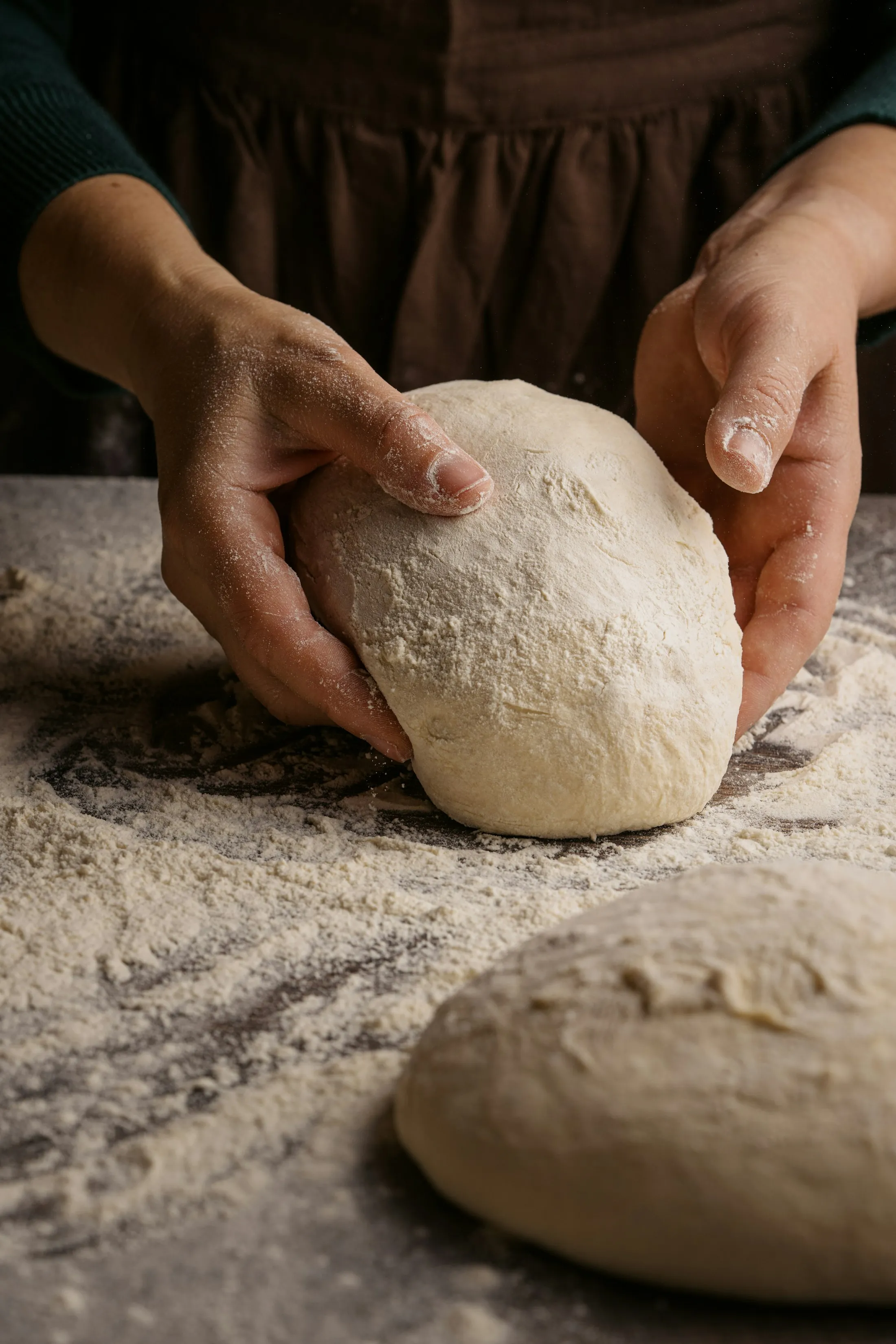 Mains qui pétrissent la pâte
